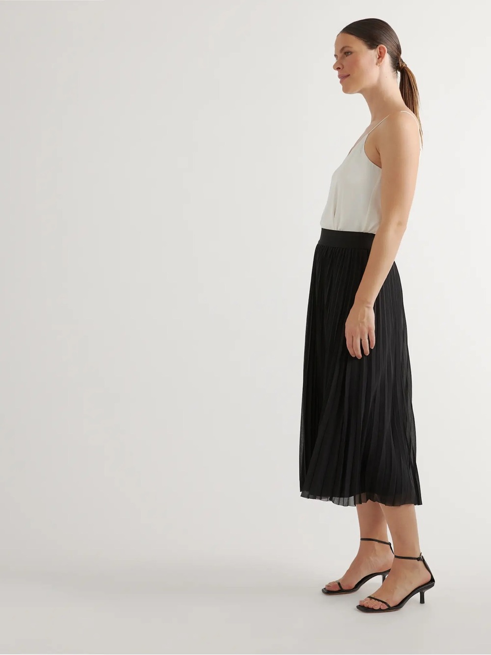Quince Chiffon Pleated Midi Skirt | Black | Size S - Picture 4 of 8